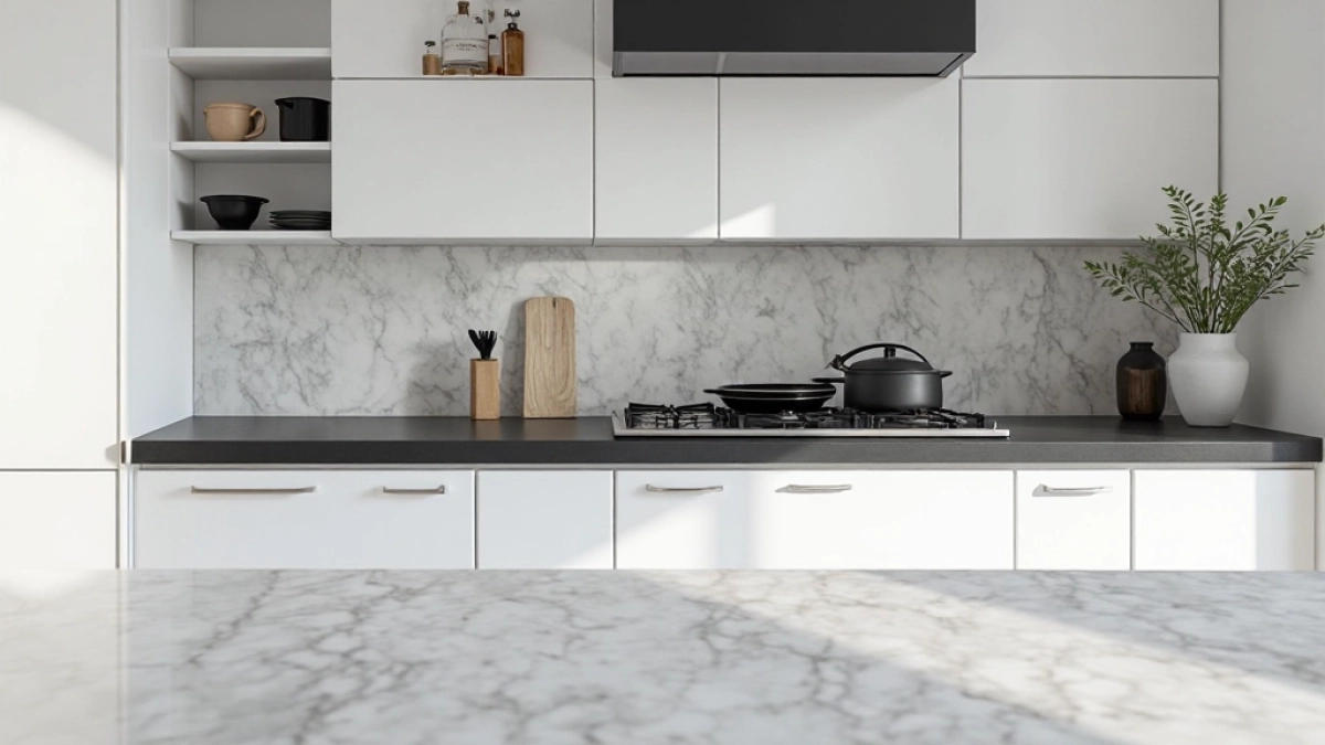 białe meble czarny blat