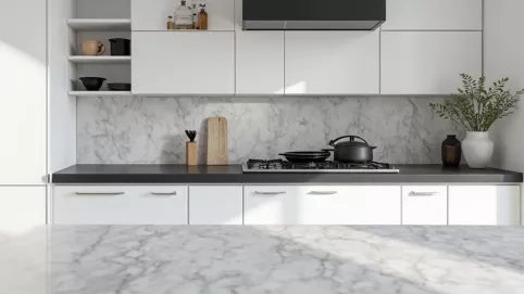 białe meble czarny blat